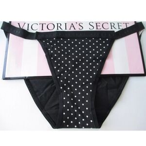 VICTORIA'S SECRET Cotton String Bikini Panty VS Black White Polka Dot S M L VS